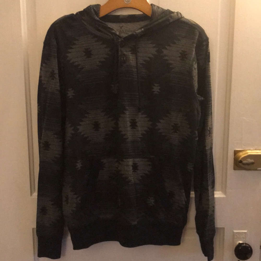 American Eagle Tribal Print Henley Hoodie Tee